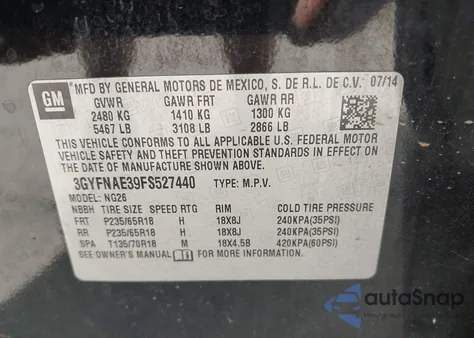 2015 Cadillac Srx Standard from USA, damaged, VIN 3GYFNAE39FS527440